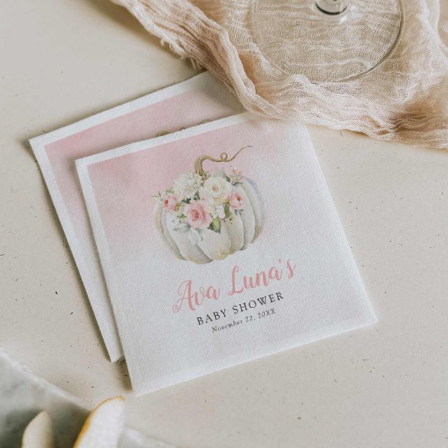 Pumpkin Girl Baby Shower Personlig Napkins Pappersservett (Pink Fall Girl Baby Shower Paper Napkins)