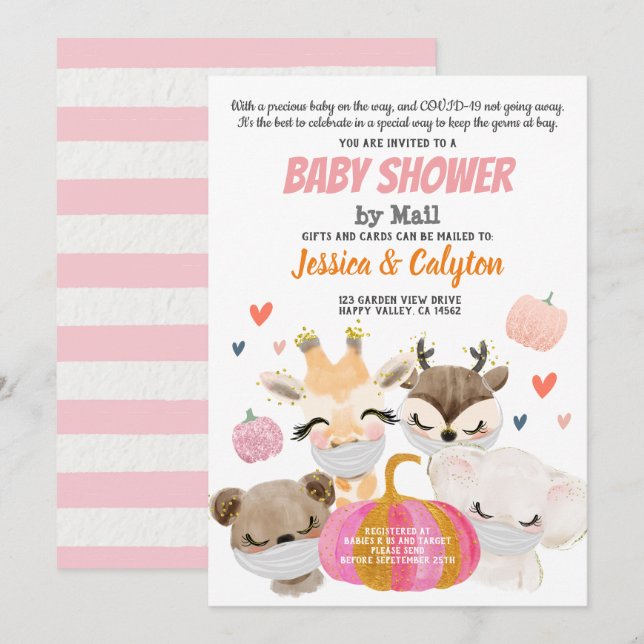 Pumpkin Girl Shower by Mail Woodland Animal Inbjudningar (Fram/baksida)