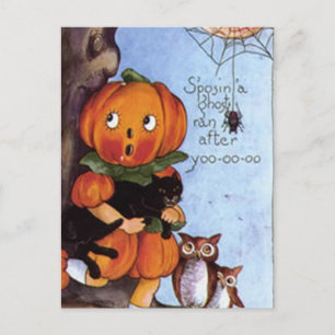 Pumpkin Girl with Cat Vykort