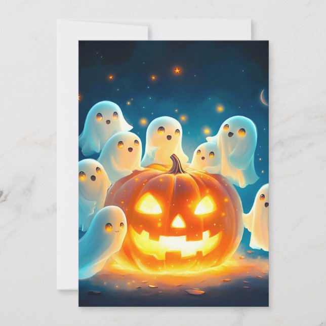 Pumpkin Glow Ghost Party Watercolor Julkort (Framsida)