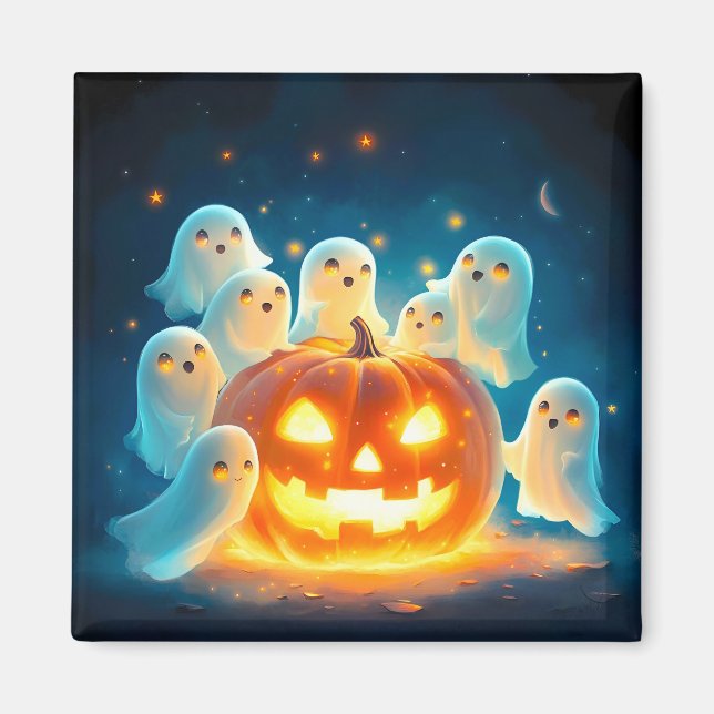 Pumpkin Glow Ghost Party Watercolor Magnet (Framsidan)