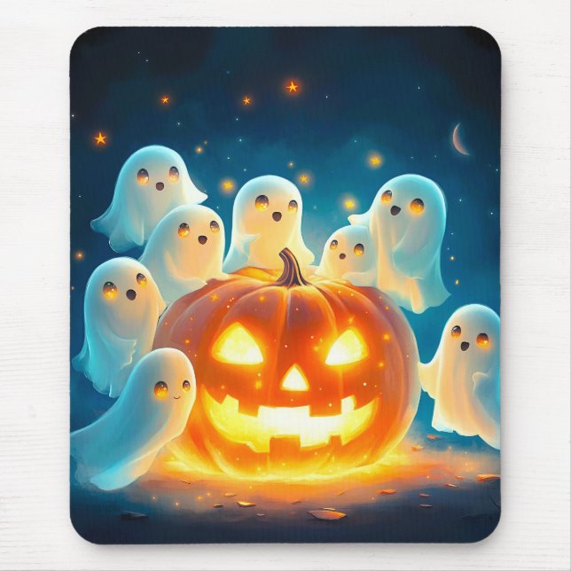 Pumpkin Glow Ghost Party Watercolor Musmatta (Framsidan)