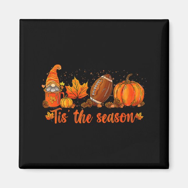 Pumpkin Gnome Football Tis The Season Fall Thanksg Magnet (Framsidan)