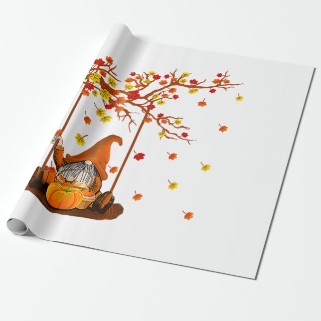 Pumpkin Gnomes Fall Autumn Leaves, Cute Thanksgivi Presentpapper (Utrullad)