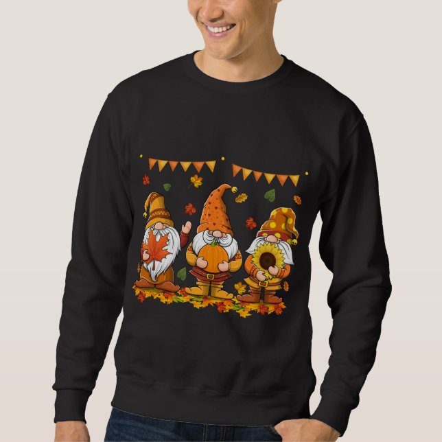 Pumpkin Gnomes faller hösten Cute Halloween Thanks Lång Ärmad Tröja (Framsida)