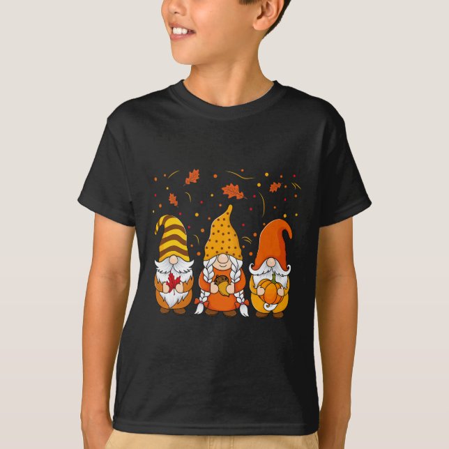 Pumpkin Gnomes faller hösten Cute Halloween Thanks T Shirt (Framsida)