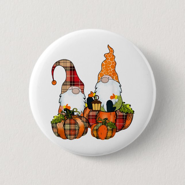 Pumpkin Gnomes sjunker hösten Cute Halloween Knapp (Framsida)