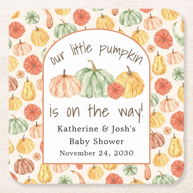 Pumpkin Gourd Autumn Baby Shower Underlägg Papper Kvadrat (Framsidan)