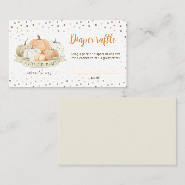 Pumpkin Grönt Baby Shower Diaper Raffle Card Tilläggskort (Fram/baksida)