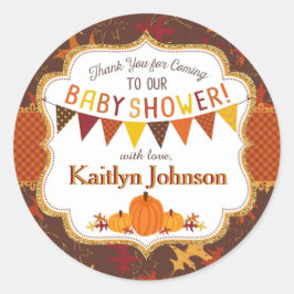 Pumpkin Guld Glitter Autumn Oak Löv Baby Shower Runt Klistermärke