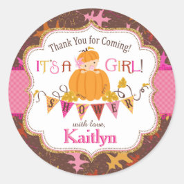 Pumpkin Guld Glitter Autumn Oak Löv Baby Shower Runt Klistermärke