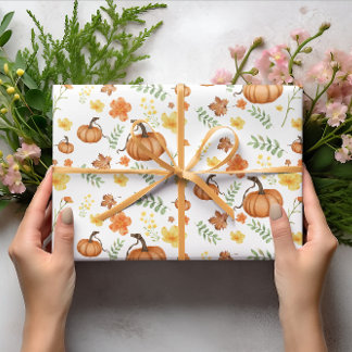 Pumpkin Gult Flower Halloween Wrapping Papper Presentpapper