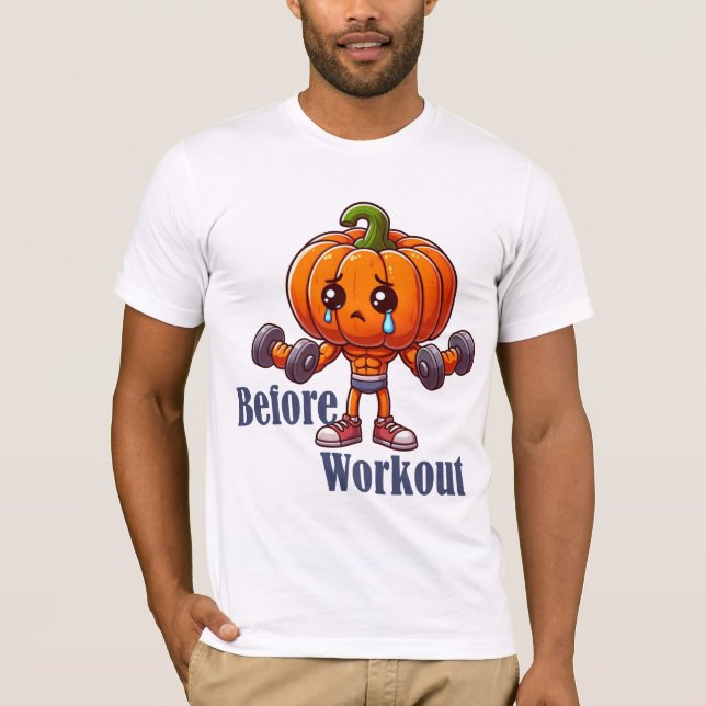 Pumpkin Gym Bro - Före och efter workout Halloween T Shirt (Framsida)