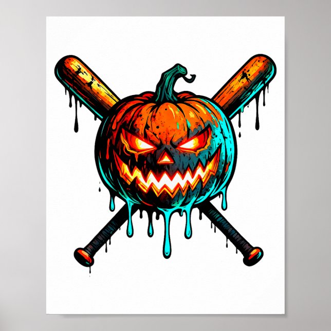 Pumpkin Halloween Baseball Ice Cream Drip Soky Boy Poster (Framsidan)