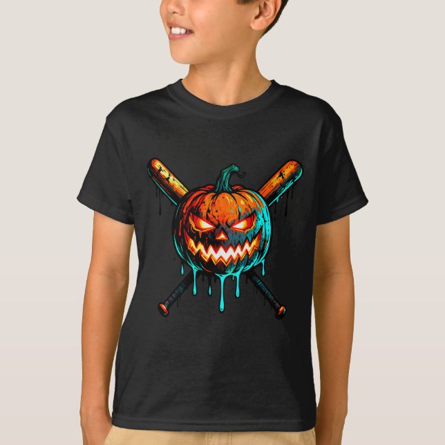 Pumpkin Halloween Baseball Ice Cream Drip Soky Boy T Shirt (Framsida)