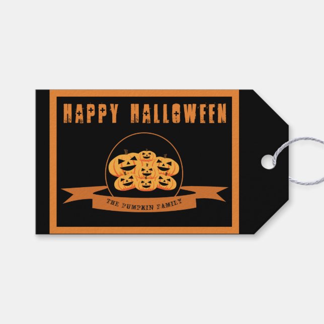 Pumpkin Halloween Black and Orange Gift Märkre Presentetikett (Framsidan (Horisontell))
