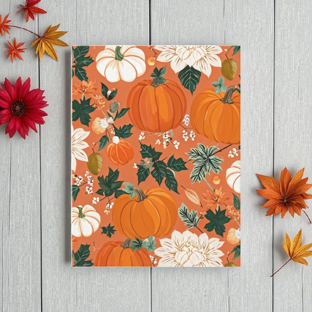 Pumpkin Halloween, botaniska Orangen Greenery Fall Vykort (Skapare uppladdad)