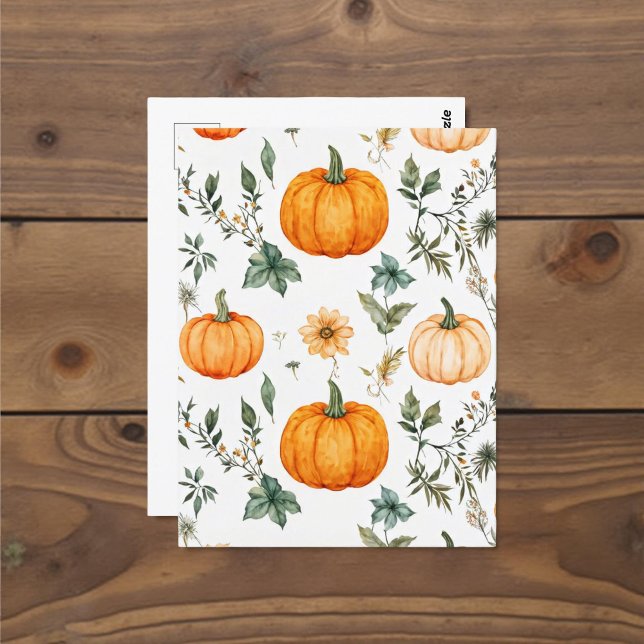 Pumpkin Halloween, botaniska Orangen Greenery Fall Vykort (Skapare uppladdad)
