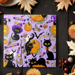 Pumpkin Halloween Candy Svarta katter Kakelplatta