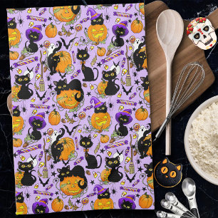 Pumpkin Halloween Candy Svarta katter Kökshandduk
