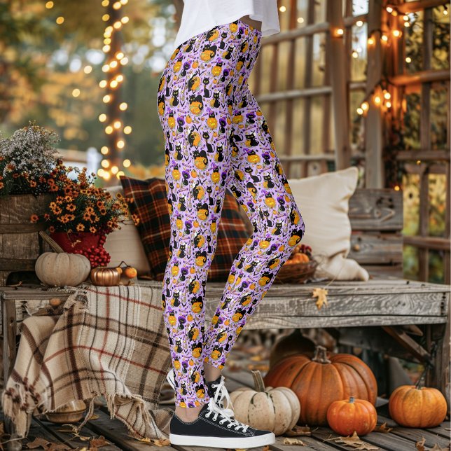 Pumpkin Halloween Candy Svarta katter Leggings (Skapare uppladdad)