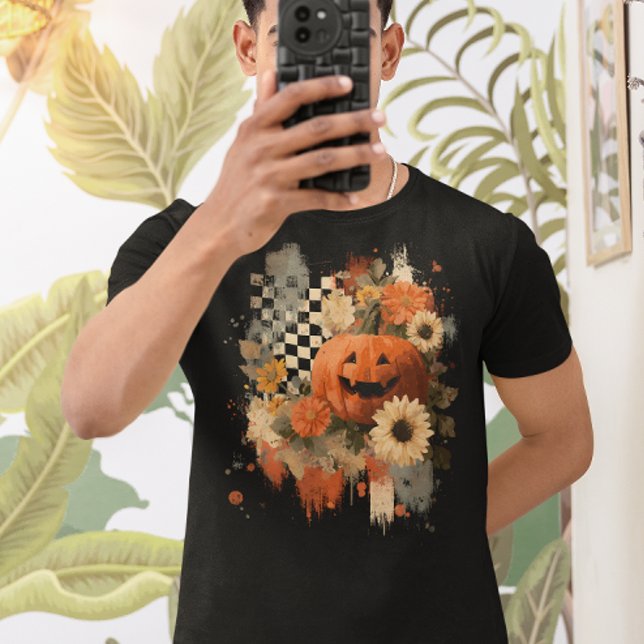 Pumpkin Halloween Checkboard-retro T Shirt (Skapare uppladdad)