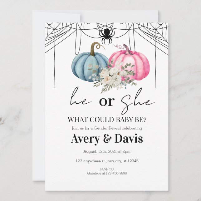 Pumpkin Halloween Gender Reveal-inbjudan Inbjudningar (Framsida)