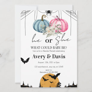 Pumpkin Halloween Gender Reveal Inbjudningar