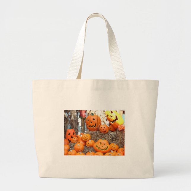 Pumpkin halloween jack o lantern orange pumpor jumbo tygkasse (Framsidan)
