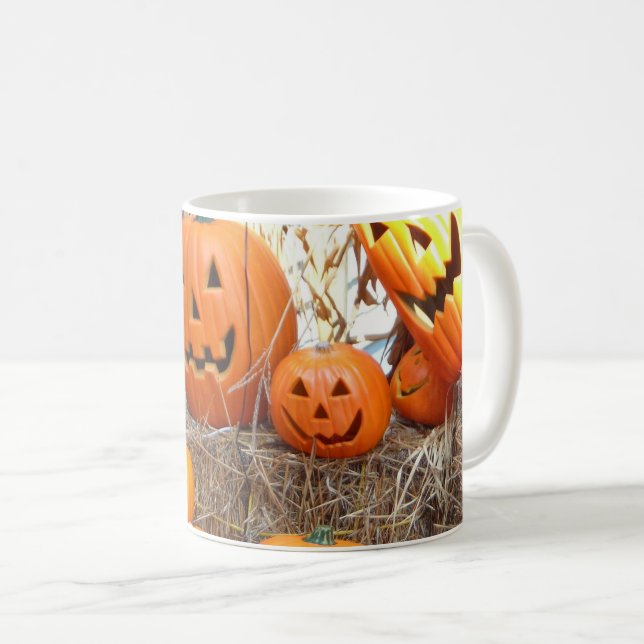 Pumpkin halloween jack o lantern orange pumpor kaffemugg (Framsida höger)