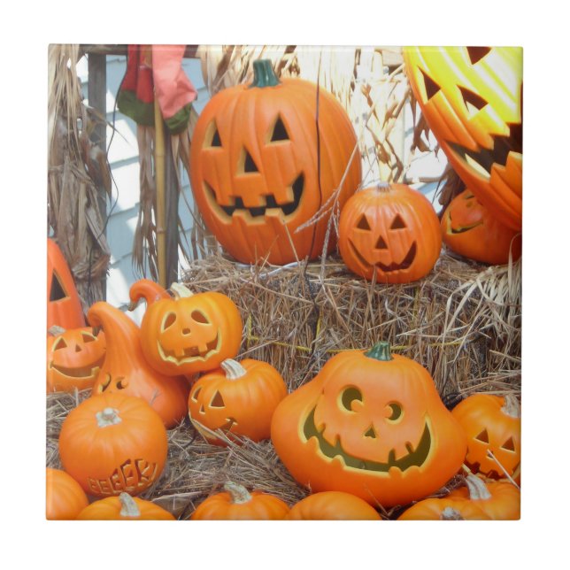 Pumpkin halloween jack o lantern orange pumpor kakelplatta (Framsidan)