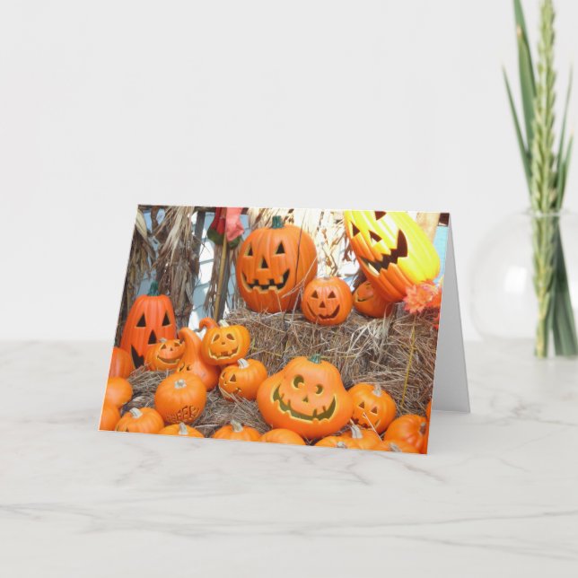 Pumpkin halloween jack o lantern orange pumpor kort (Framsida)