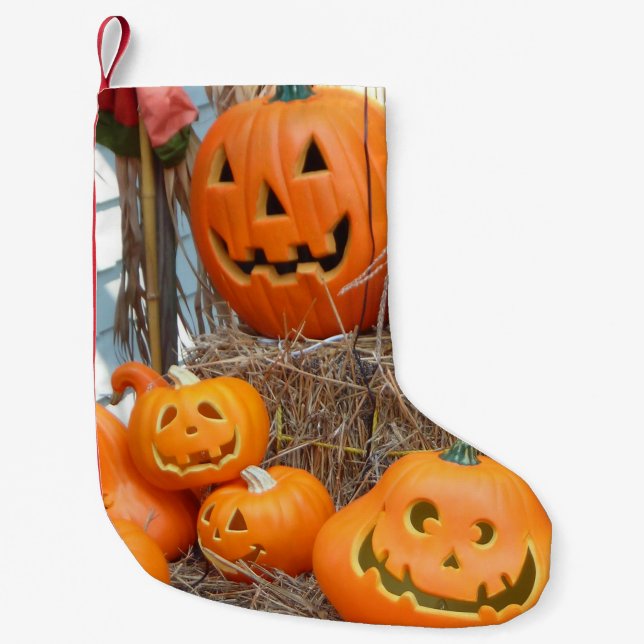Pumpkin halloween jack o lantern orange pumpor liten julstrumpa (Framsidan)