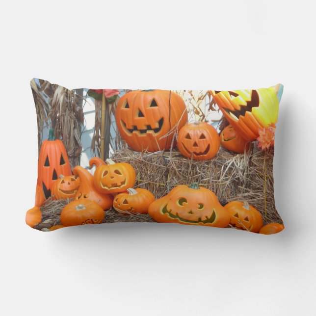 Pumpkin halloween jack o lantern orange pumpor lumbarkudde (Framsida)