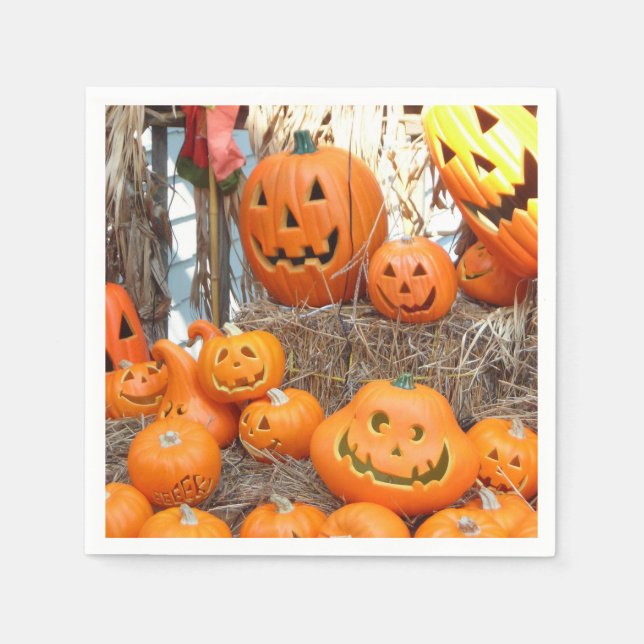 Pumpkin halloween jack o lantern orange pumpor pappersservett (Framsidan)