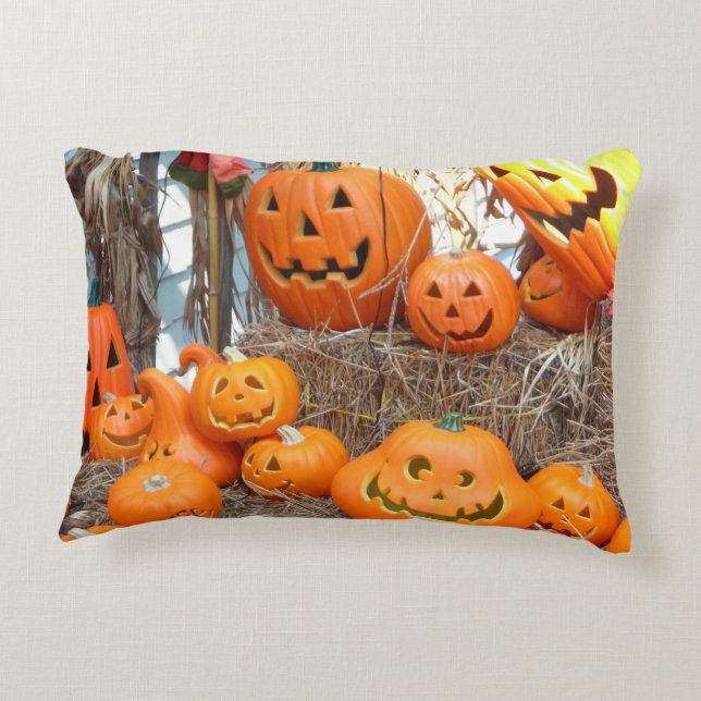 Pumpkin halloween jack o lantern orange pumpor prydnadskudde (Baksidan)