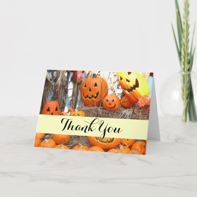 Pumpkin halloween jack o lantern orange pumpor tack kort (Framsida)