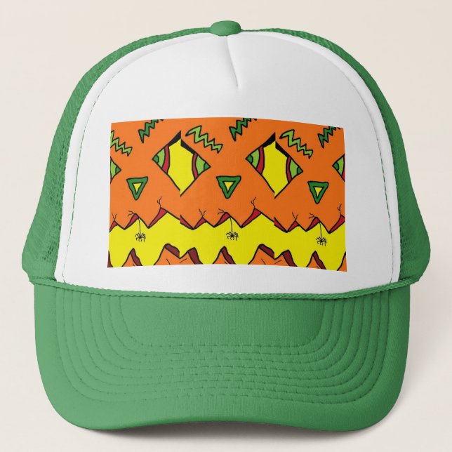 Pumpkin Halloween Jack-O-Lantern & Spider Hat Truckerkeps (Framsida)