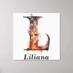 Pumpkin Halloween Namn Brev L Blommigt Monogram Canvastryck