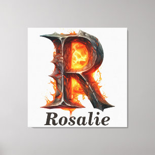 Pumpkin Halloween Namn Brev R Blommigt Monogram Canvastryck