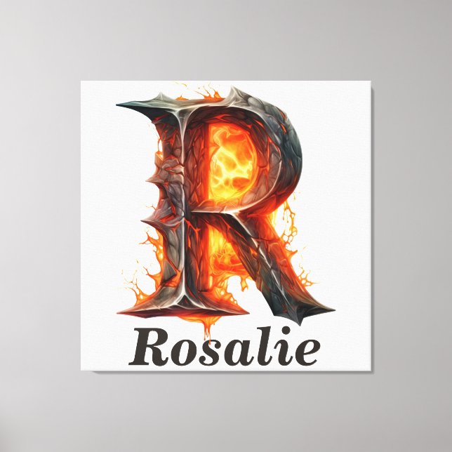 Pumpkin Halloween Namn Brev R Blommigt Monogram Canvastryck (Framsida)