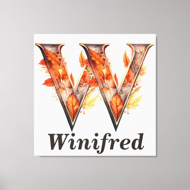 Pumpkin Halloween Namn Brev W Blommigt Monogram Canvastryck (Framsida)