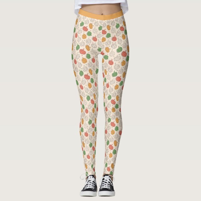 Pumpkin Halloween orange gult grönt Leggings (Framsida)