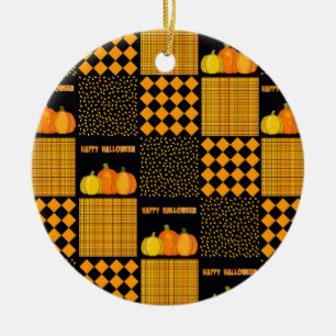 Pumpkin Halloween Patchwork Mönster Julgransprydnad Keramik