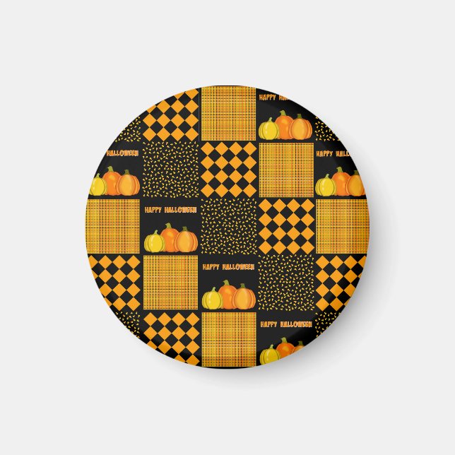 Pumpkin Halloween Patchwork Mönster Magnet (Framsidan)