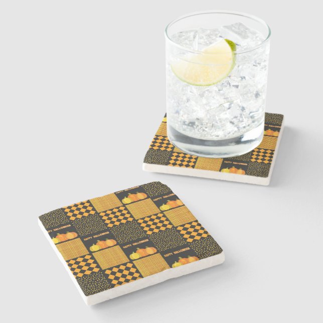 Pumpkin Halloween Patchwork Mönster Stenunderlägg (Sidan)