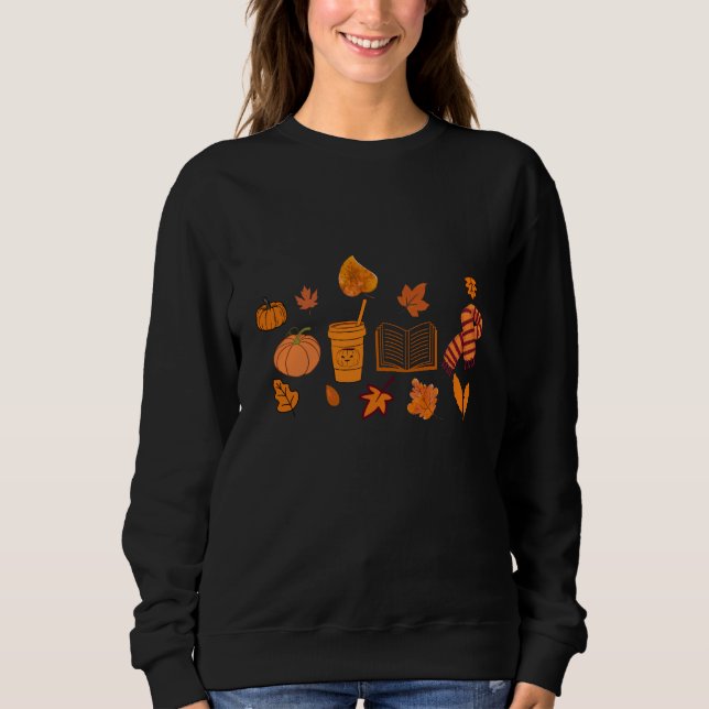Pumpkin Halloween Sweatshirt Fall Cozy Spooky Vibe T Shirt (Framsida)