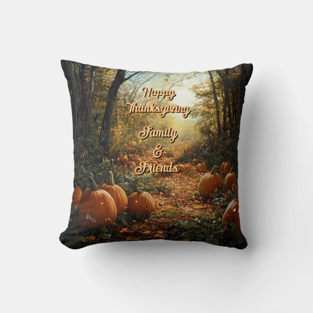 Pumpkin "Happy thanksgiving Family & Friends" Kudde (Framsida)