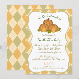 Pumpkin Harlequin Guld Twillingar Baby Shower Inbjudningar