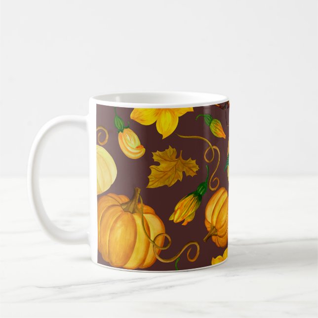 Pumpkin Harvest Autumn Watercolor Mönster Kaffemugg (Vänster)